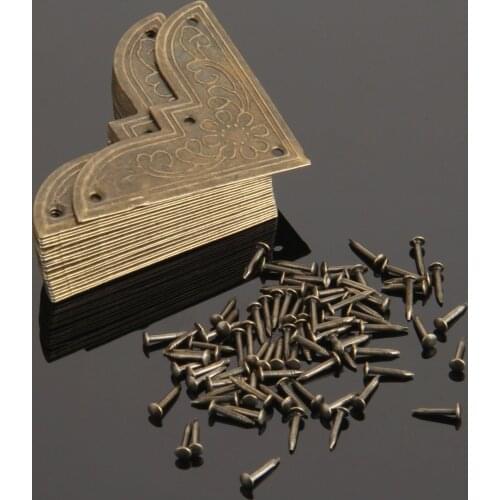 20Pcs Jewelry Gift Box Wood Case Decorative Feet Leg Corner Protector Furniture Fittings Antique Corner Bracket With Nails