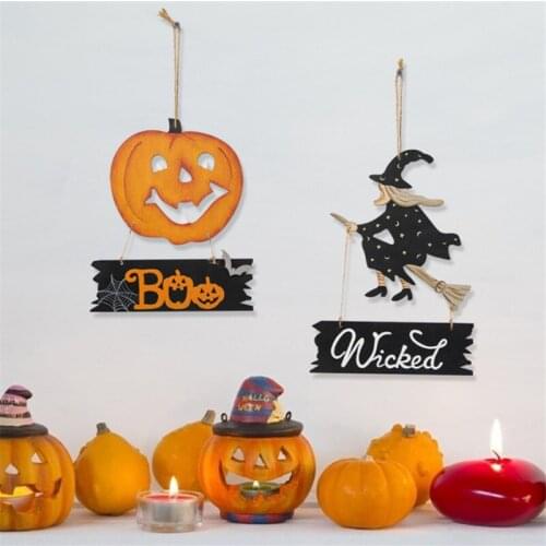 Wooden Pumpkin Door Hanger Halloween Ornaments Gift Holiday Party Wall Horror Decoration Halloween Decorations for Home 2021