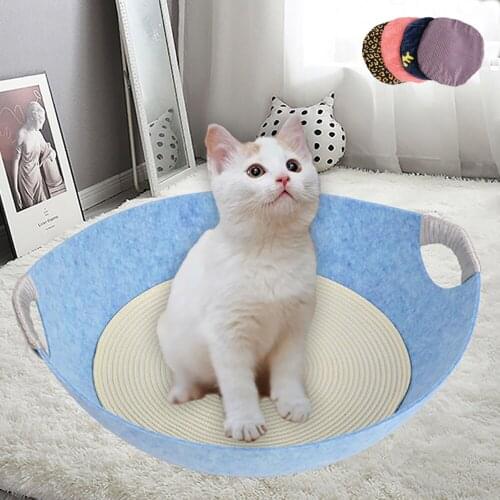 Pet Felt Cat Bed Detachable Natural Breathable Pets Cave Dark Gray Felt Bed For Cat House With Cushion for Cats Pet Accessories