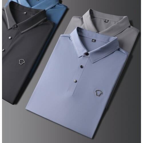 JSBDHigh quality silk skating silk stretch wear business POLO shirt mens summer thin mens lapel short-sleeved T-shirt