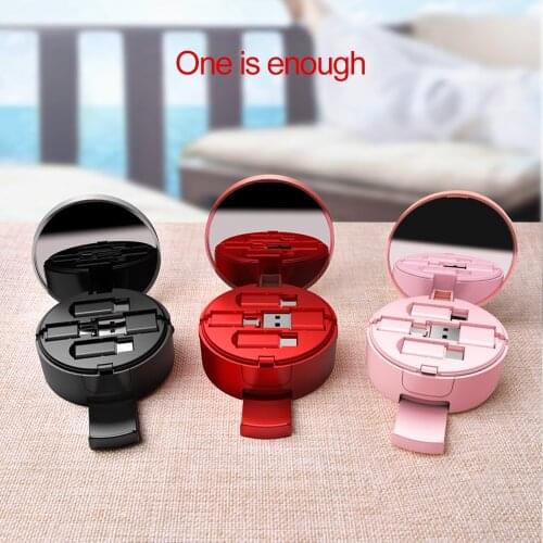 Oatsbasf 3 In 1 Micro Usb Type C Retractable Cable for IPhone X 8 7 6 6s plus Powder Cake Box Hidden USB Charging Charger Cable