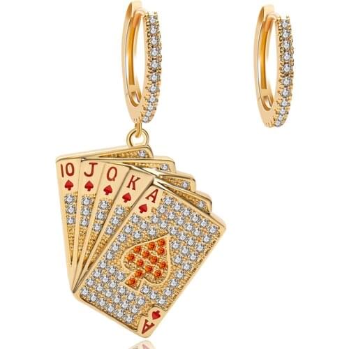 Creative Asymmetric Poker Drop Earrings Zirconia Colored Heart Gold and Silver Earrings For Women