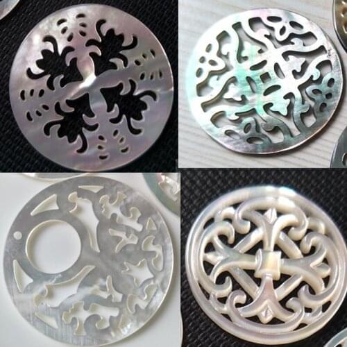 10pcs/lot Round Board Natural Hollow Flower Mother of Pearl shell for DIY Jewelry Hollow Flower MOP Pearl shell Beads Ear Ring