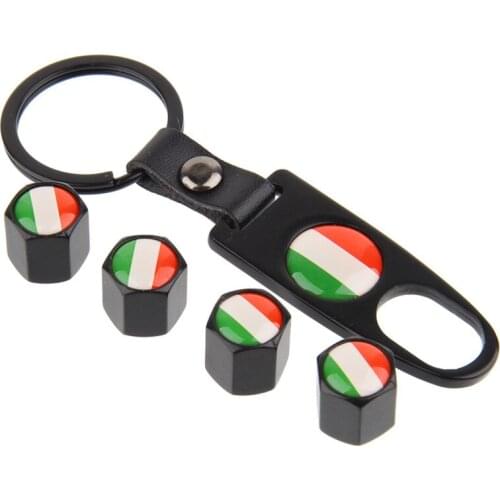 Metal Keyring For Fiat Accessories Car Wheel Tire Valve Caps Italian Flag Styling 4Pcs Tyre Air Valve Dust Proof Stem Caps Cover