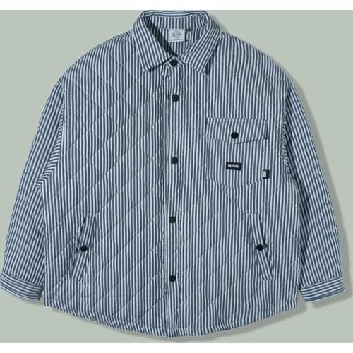 Harajuku Retro Lattice Print Shirt Parka Men Hip Hop Streetwear Loose Parka 2021 Winter Thicken Keep Warm Oversized Coats Jacket