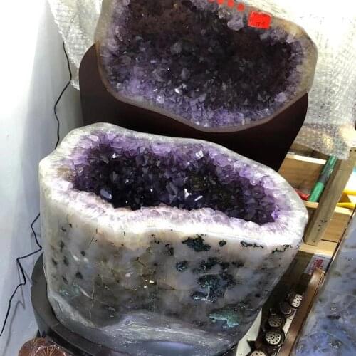 Natural amethyst hole decoration degaussing purification treasure pot Fengshui stone town house money bag