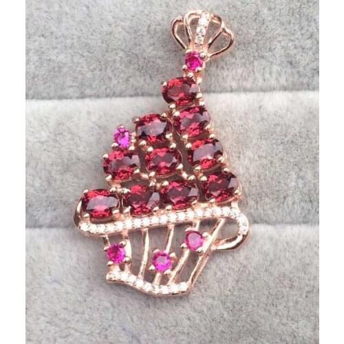 Natural red garnet flowers basket Pendant natural blue moonstone pendant S925 silver Fashion elegant girl party gift jewelery