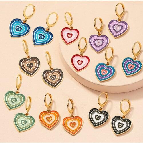 New Ins Creative Oil Drop Colorful Heart Earrings Vintage Simple Pink Star Dangle Earrings For Women Girls Fashion Jewelry