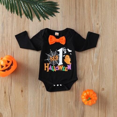 Newborn Baby Clothes Baby Halloween Clothes Bow Long Sleeve Baby Bodysuits Cotton Baby Rompers Festival Toddler Clothes 0-3Y