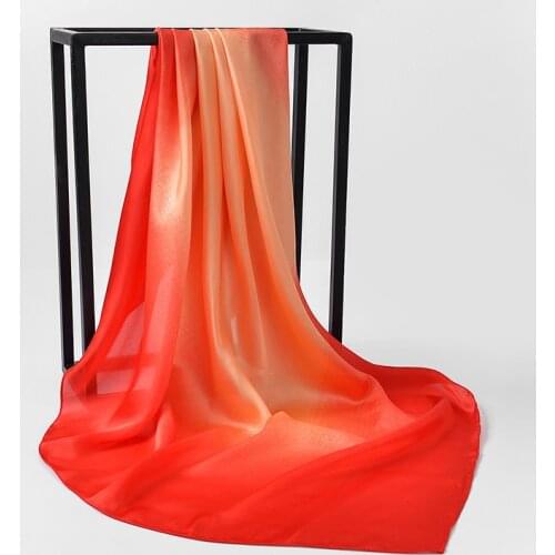 Square 90*90cm Women Big Bandana Hijab Head Satin Silk Scarves Shawl Art Scarf Gradient Stitching Color Business Neckerchief
