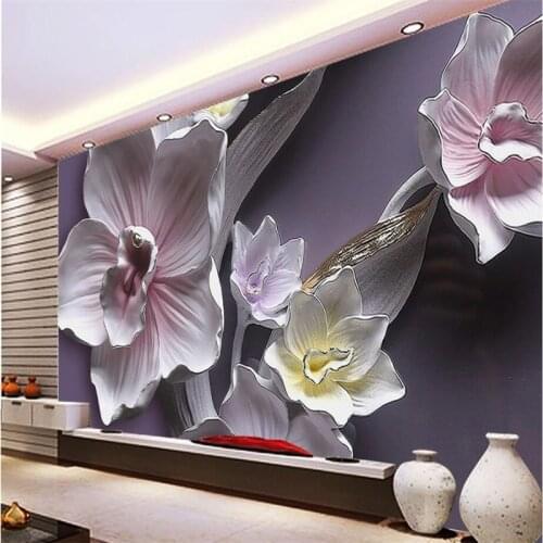 Beibehang Custom Wallpaper Home Decorated Living Room Bedroom Mural 3D Relief Large Orchid TV Background Decorative 3d wallpaper
