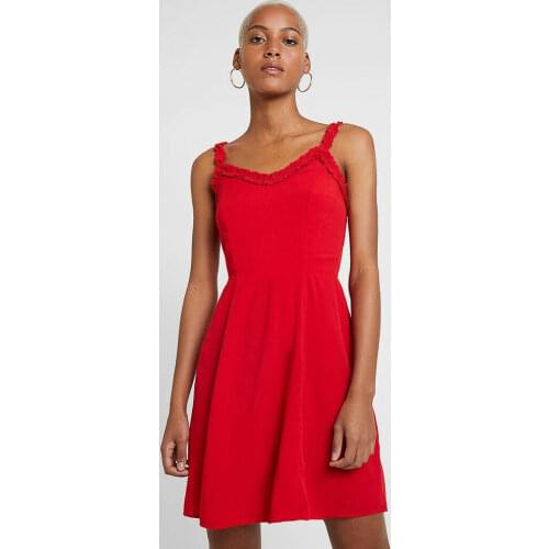 Mini Casual Holiday Summer Dress with Frill in Red