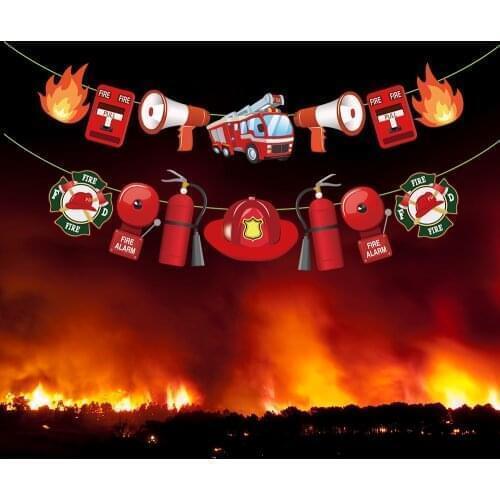 Fireman Theme Party Decorations Baby Shower Firefighter Wall Hanging Banners Kids Parties Favors Happy Birthday Party Supplies