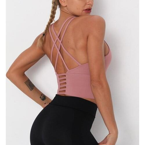 High Support Pink Sports Bra Top Women Hollow Out Padded Yoga Bra Fitness Gym Bra Crop Tank Tops Sportswear Without Steel Ring