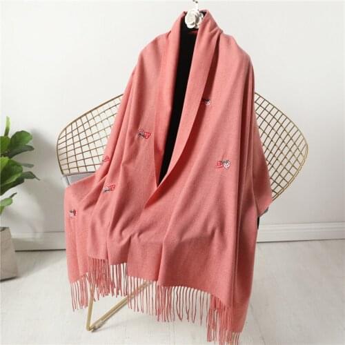 Autumn/winter 2020thick lengthened strawberry embroidery fashion printed cashmere scarf warm tassel wind proof shawl head scarf