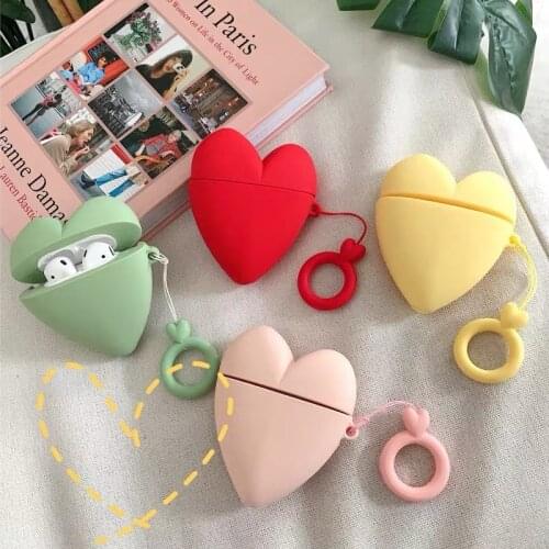 Cute Color Love Silicone Bluetooth Earphone Case For Apple Airpods Lovely Ring Lanyard Protective Cover For Airpods Box Funda