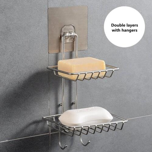 Stainless Steel Double Layers Soap Dish Shelf Wall Mounted Soaps Holder Rack for Kitchen Bathroom Accessories Storage Organizer