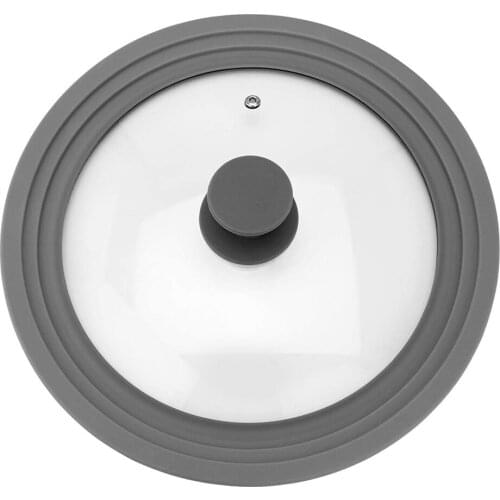 Schnesland Universal Lid for Frying Pan-Pots and Skillets-Tempered Glass Lids with Heat Resistant Grey Silicone Rim