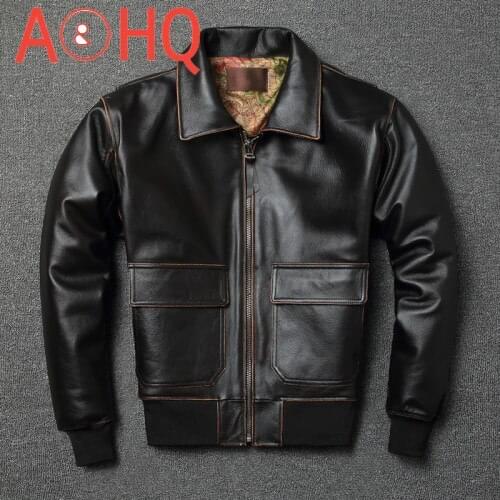 Retro Moto Genuine Leather Jacket Men Clothing Plus Size Cow Leather Coat Brown Flight Jacket for Men Style 2021 KJ6799