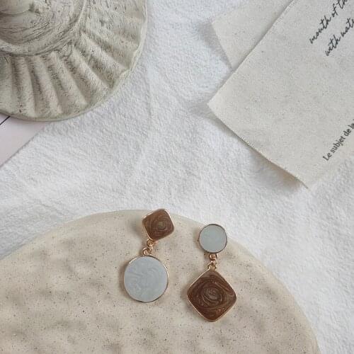 ​ZDMXJL 2021 New Fashion Womens Earrings Fine Retro Geometry Oil Drip Earrings For Women Girl Party Gifts Jewelry Wholesale