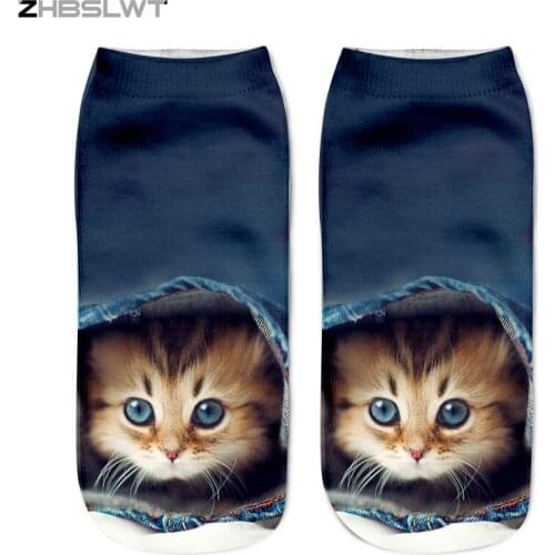 ZHBSLWT 3D socks Harajuku Style Print cat women Socks Casual Socks Unisex Low Cut Ankle Socks