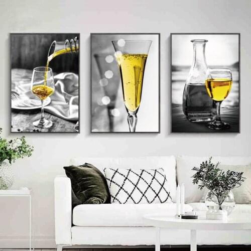Yellow Wine Transparent Wine Glass Black Background Canvas Paintings Posters And Prints Home Decorative Pictures For Living Room