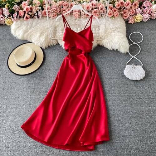 Women Elegant Backless Dress Summer Sexy V-neck Satin Dresses Vintage Ladies Luxurious Evening Party Dress Long Robe Vestidos
