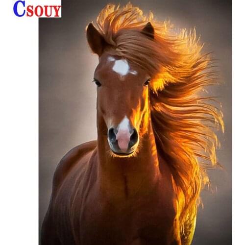 Animal 5D Diy Diamond Embroidery Yellow Horse Diamond Mosaic Drawing Full Square Round Drill Diamond Painting Cross Stitch Decor