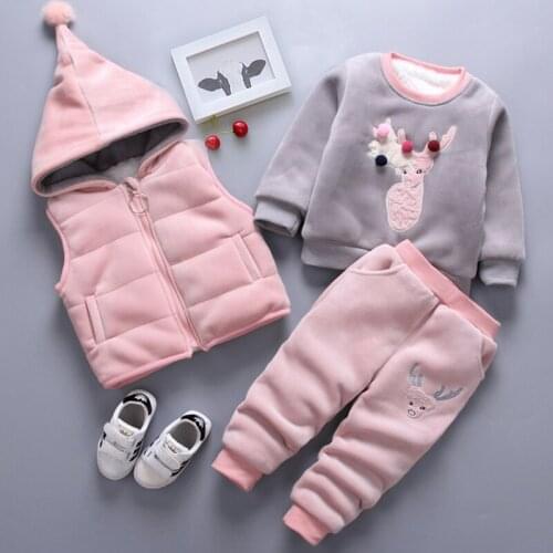Baby Girls Winter Thick Suit Sweatshirt+Hooded Vest+Pants 3 pcs Sweater Casual Suit Boys Sports Suit Child Clothes Kids Clothing