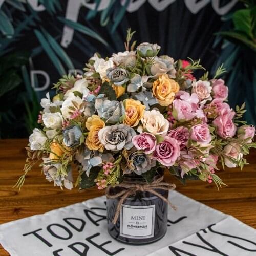1 Bunch of Silk Peony Bouquet Home Decoration Accessories Wedding Party Scrapbook Fake Plant Diy Pompon Artificial Rose Flower
