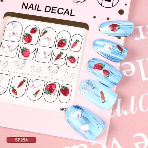 1pc Embossed Summer Fruit Strawberry Leaf Manicure 3D Irregular Graphic Nail Stickers Decoration Green Leaf Marine Beauty