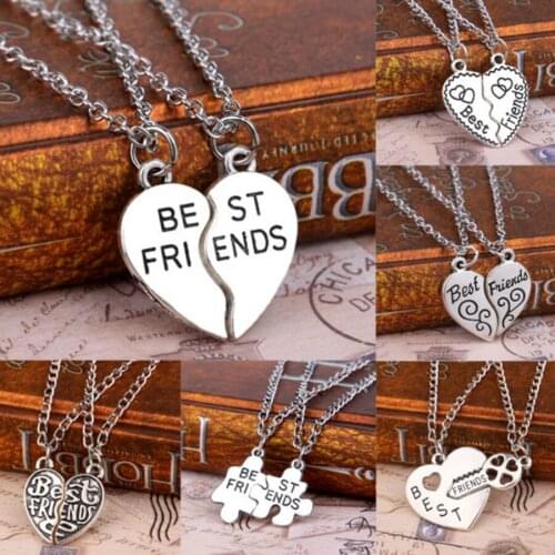 2PC/Set Puzzle Best Friend Charms Pendant Necklace Friends Friendship Heart Broken Partners In Crime Fashion BFF