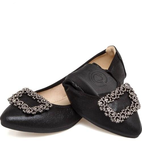 2021 Fashion Women Flats Rhinestone Square Buckle Ladies Flat Shoes Pointed Toe Silk Upper Comfort Shoes Woman 34-43 WSH2545