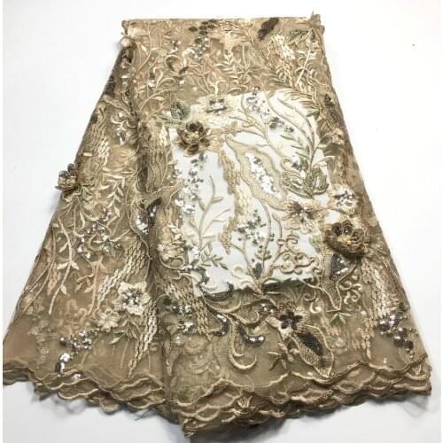 2020 High Quality French 3D Tulle Beaded African Lace Fabric Sequins Embroidered Nigerian Lace Fabrics For Wowen Dress M3550