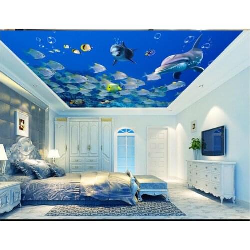 3d photo wallpaper custom 3d ceiling wallpaper murals Mediterranean murals Happy marine fish Dolphin 3D ceiling mural home decor