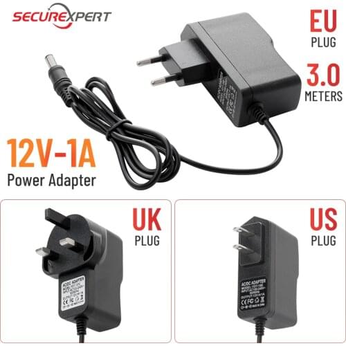 AC100V-240V / DC12V 1A output power adapter, wall charger DC 5.5Mm X 2.5Mm EU/ US/ UK CCTV surveillance camera dedicated