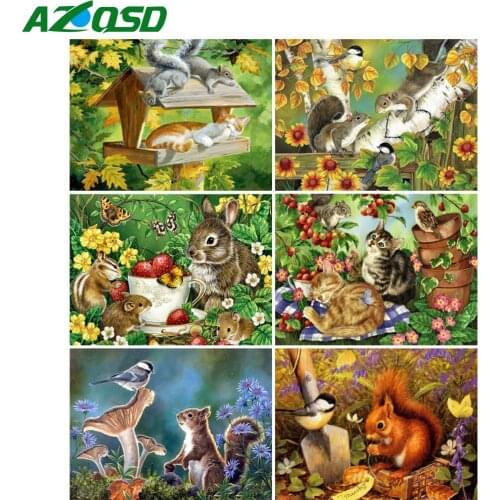 AZQSD Diamond Painting Squirrel Cross Stitch Rhinestones Full Square Diamond Embroidery Animal Mosaic Handicraft Home Decor