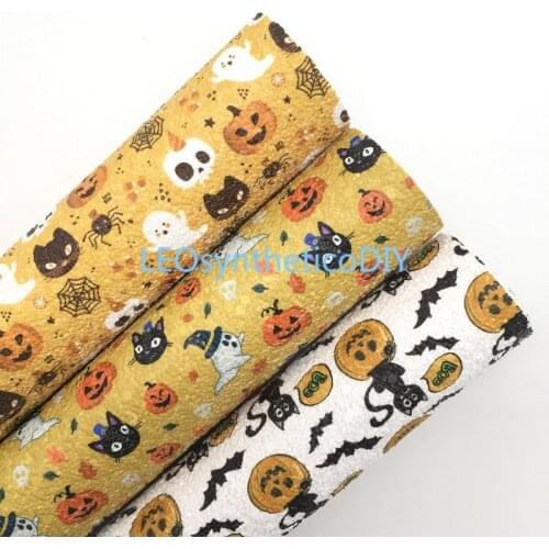 1PC 21X29CM Pumpkin Ghost Cats Printed Halloween Glitter Leather Sheets For Making Bows LEOsyntheticoDIY T519
