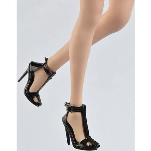 Custom Black High-heel Sandals Shoes for 1/6 Scale Female Doll