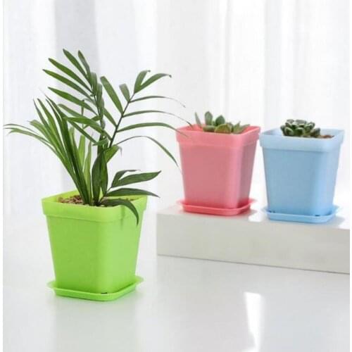 Flowerpot Square Plastic Flower Succulent Plant Pot Planting Holder Flowerpot with Tray Plastic Nursery Pots Succulent Plants