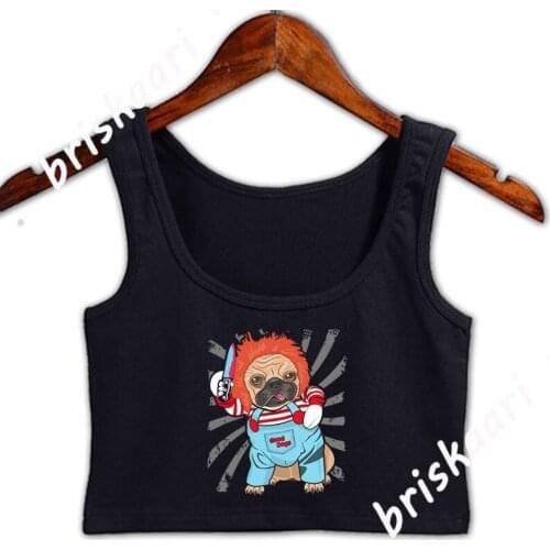 Halloween Chucky Dog Pug Scary Funny Costume Crop Top Women Standard Designing Funny Casual Anti-Wrinkle Normal Tops Vest