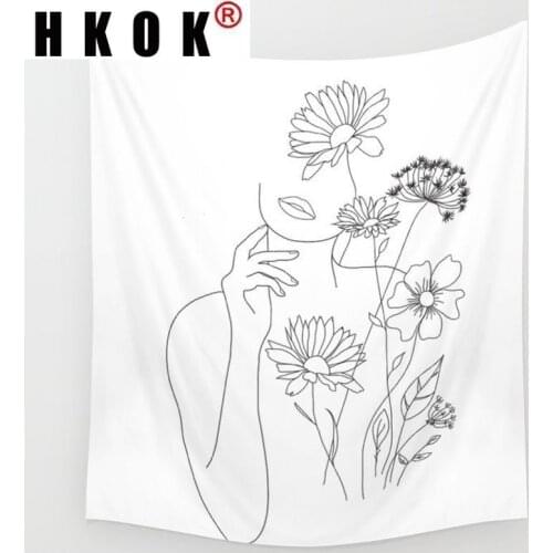 HKOK Line Painting Women Abstract Tapestry Wall Hanging Covering Rugs Background Cloth Beach Mat Blanket Art Bedroom Home Decor