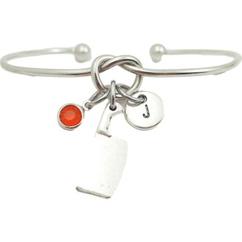Kitchen Knife Creative Initial Letter Monogram Birthstone Adjustable Bracelet Fashion Jewelry Women Gift Pendant