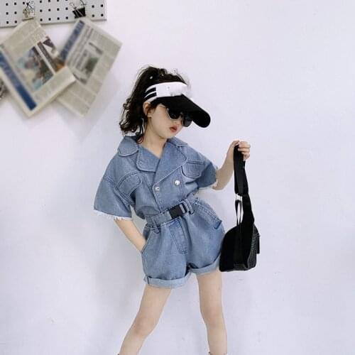 Summer Girls' Clothing Sets Denim Suit Fashion Lapel Jacket And Shorts 2Pcs Baby Kids Clothes Girls Suit Children Clothing