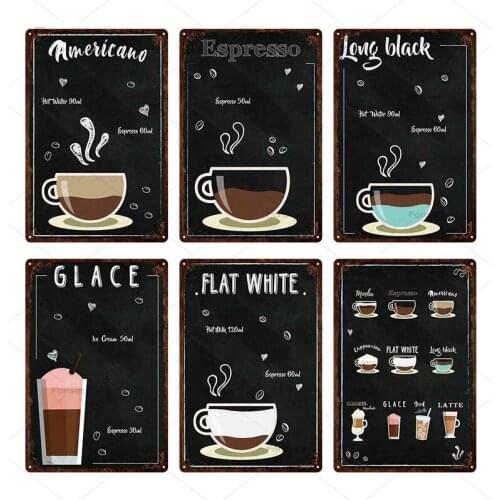 Coffee Menu Plaque Vintage Cafe Home Bar Pub Decor Cake Fast Food Metal Tin Sign Iron Poster Plates Wall Decoration 20*30 cm