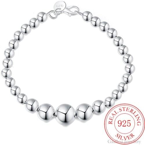 Men 925 Sterling Silver Fashion Vintage String Beads Charm Bracelet for Women Teen Girls Lady Gift Party Fine Lucky Jewelry