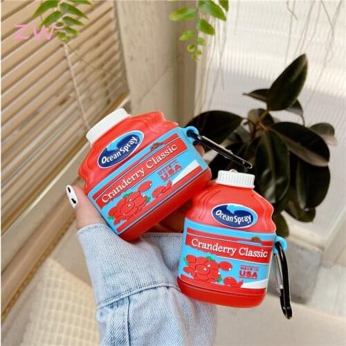 3d for airpods 1 2 pro soft silicone case fruit cranderry juice drink case wireless bluetooth headset protect cover accessories