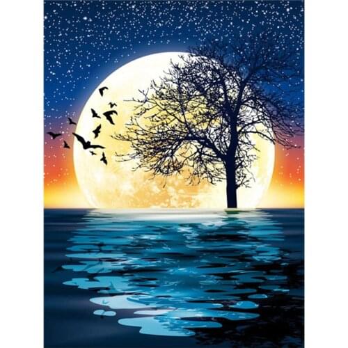 Diamond Painting Kit Moon Tree Scenery Home Decor Embroidery Mosaic Night Sea Landscape DIY Needlework