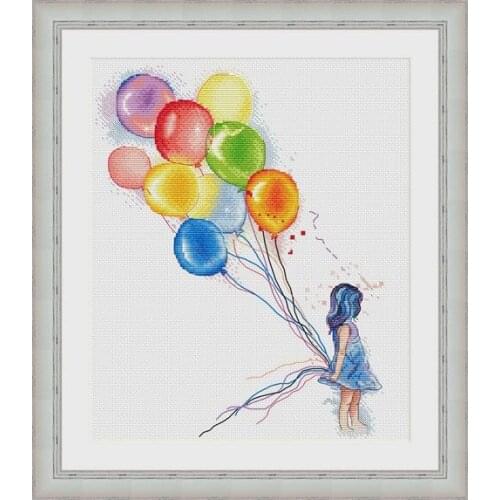 Top MM Gold Collection Counted Cross Stitch Kit Cross stitch RS cotton with cross stitch Merejka Little girl holding a balloon