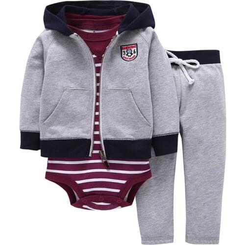 Newborn baby boy girl clothes set long sleeve jacket+stripe rompers+pants outfit infant clothing suit cotton unisex costume 2019